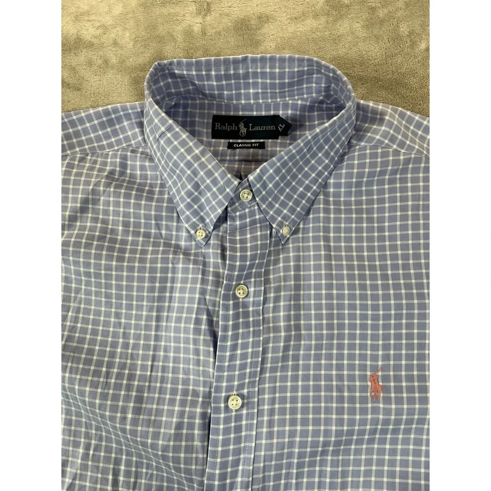 Polo Ralph Lauren Men's XXL Purple White Plaid Short Sleeve Button Front Shirt
